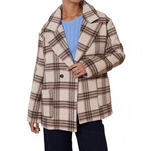 NEW GARANCE PARIS trudy check wool blend coat in brown